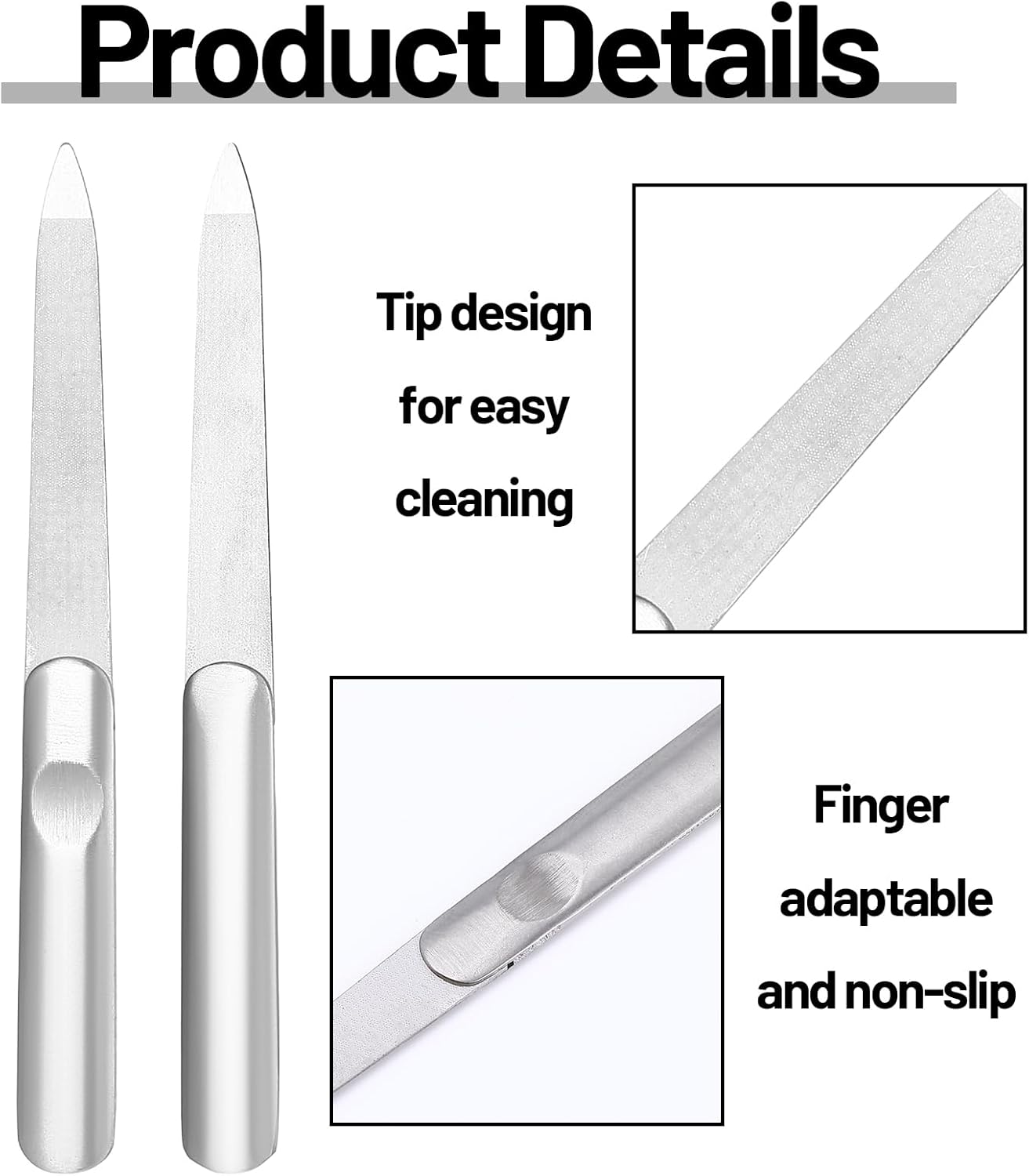 Stainless Steel Diamond Nail File,Double Sided Metal Fingernail Files for Women for Natural Nails Manicure Pedicure