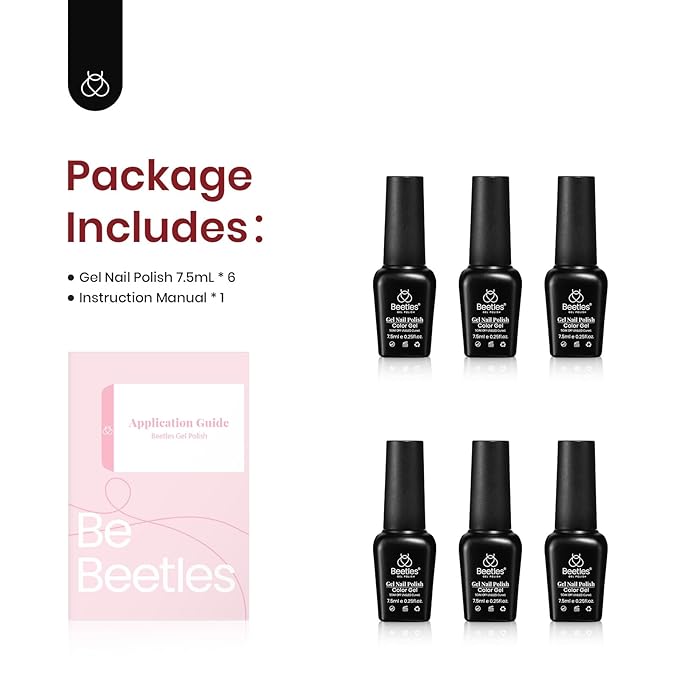 Beetles Winter Gel Nail Polish Set Plum Burgundy Red Brown Glitter 6Pcs Gel Polish Kit Soak Off UV LED Nail Lamp Art Manicure Salon DIY Home Gifts for Women Silent Flower
