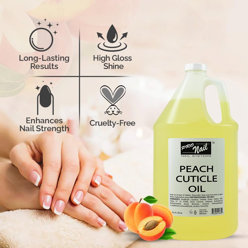 PRO NAIL - Cuticle Revitalizing Oil for Nails, Peach, 128 Oz - Professional Strength, Pedicure and Manicure - Moisturizes and Strengthens Nails and Cuticles - Soothing and Nourishing, Bulk