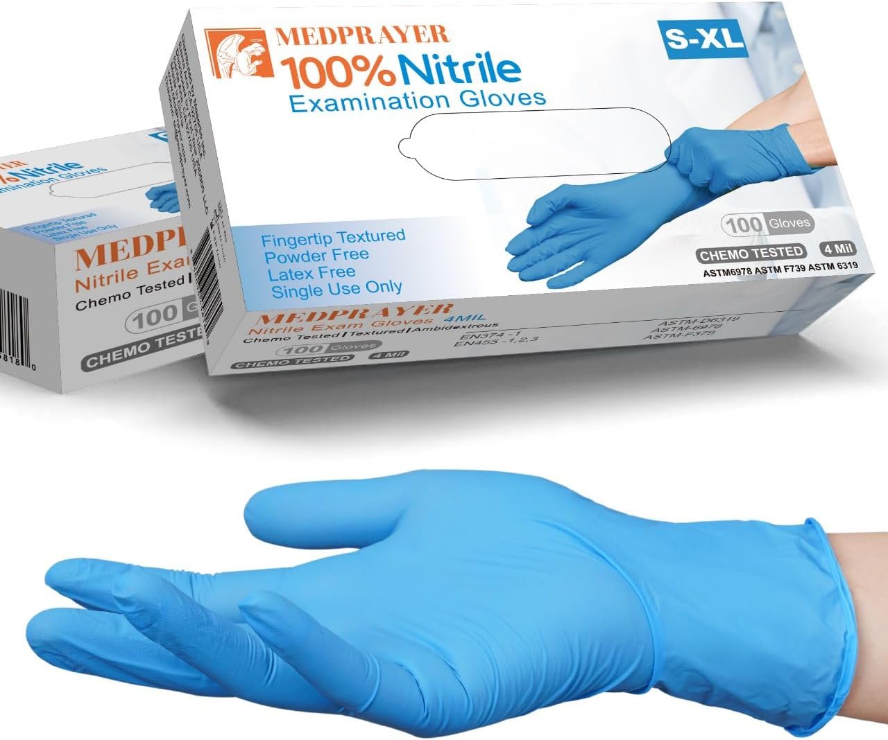 Nitrile Exam Gloves Latex Free & Powder Free Disposable Gloves for Cleaning, Food Safe, Medical Use - 4 Mil
