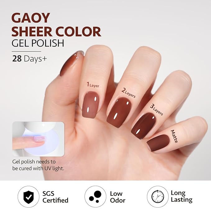 GAOY Jelly Brown Gel Nail Polish, 16ml Sheer Natural Translucent Soak Off Gel Polish, UV Light Cure for Nail Art DIY, 2067 Chestnut Jam