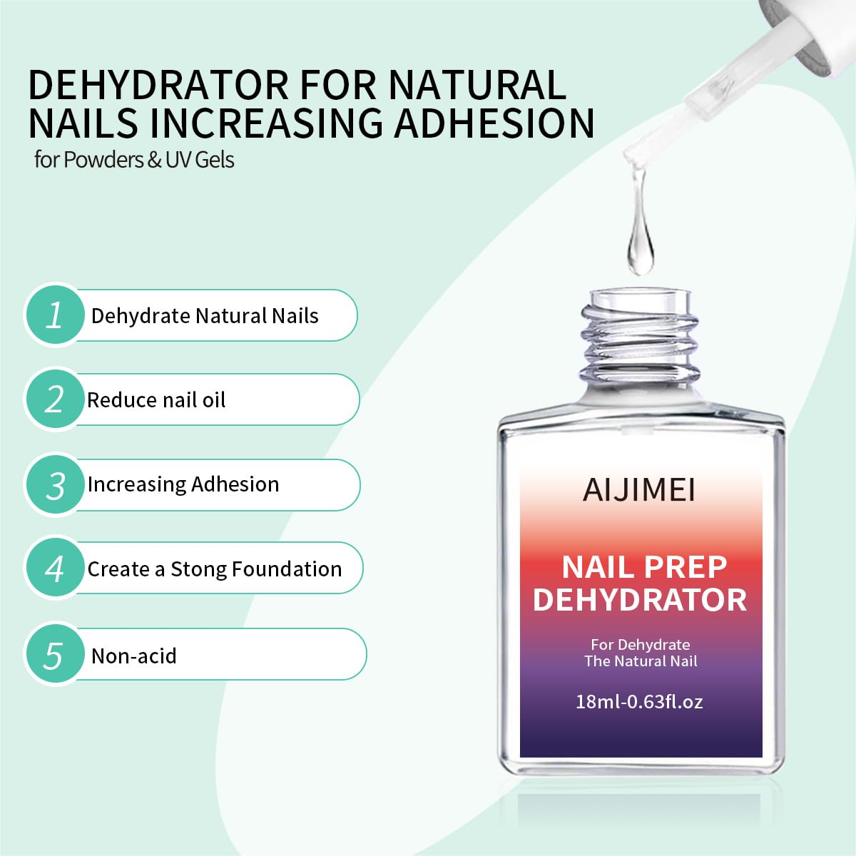 AIJIMEI Professional Natural Nail Prep Dehydrator and Acid Free Primer For Acrylic False Nail Tips Bond Base Coat Gel Nail Polish and Quick Drying Adhesive Dehydration Set（18ml/0.63fl.oz