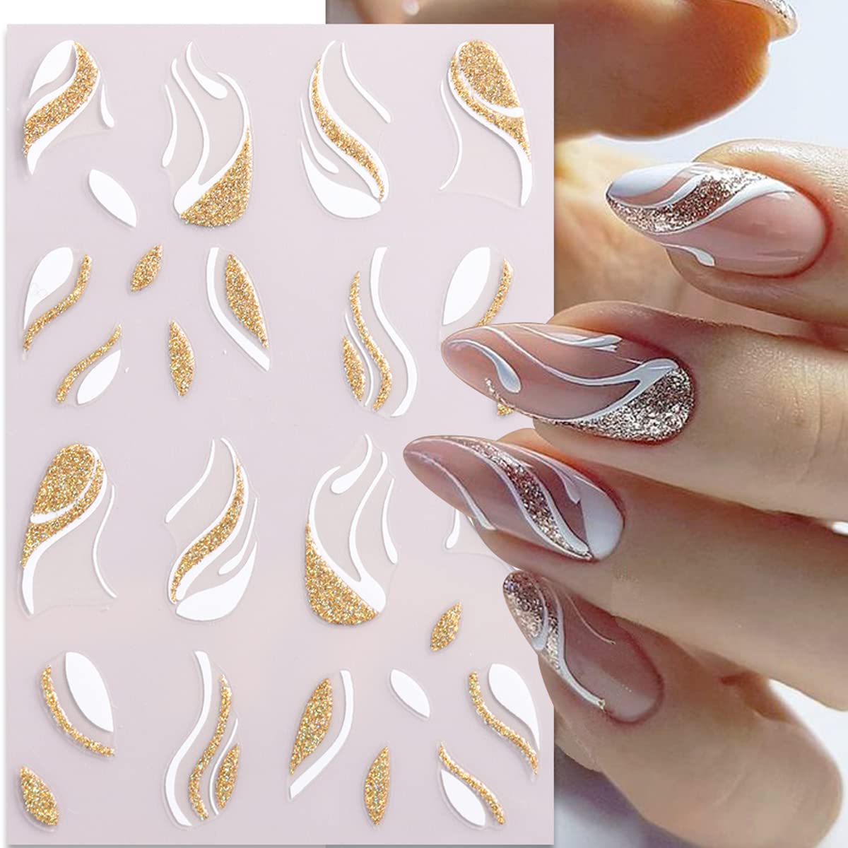 9 Sheets French Shining Line Nail Art Stickers 3D Glitter Wavy Stripe Nail Decals Metal Curve Stripe Lines Nail Art Supplies French Nail Tips for DIY Manicure Decoration for Women Girls Acrylic Nails