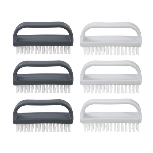 Superio Stiff Nail Brush Cleaner with Handle 6 Pack, Durable Scrub Brush, Clean Toes, Fingernails- Hand Scrubber- All-Purpose Cleaning Brush for Home, Kitchen, Work- Stiff Bristles (Black and White)