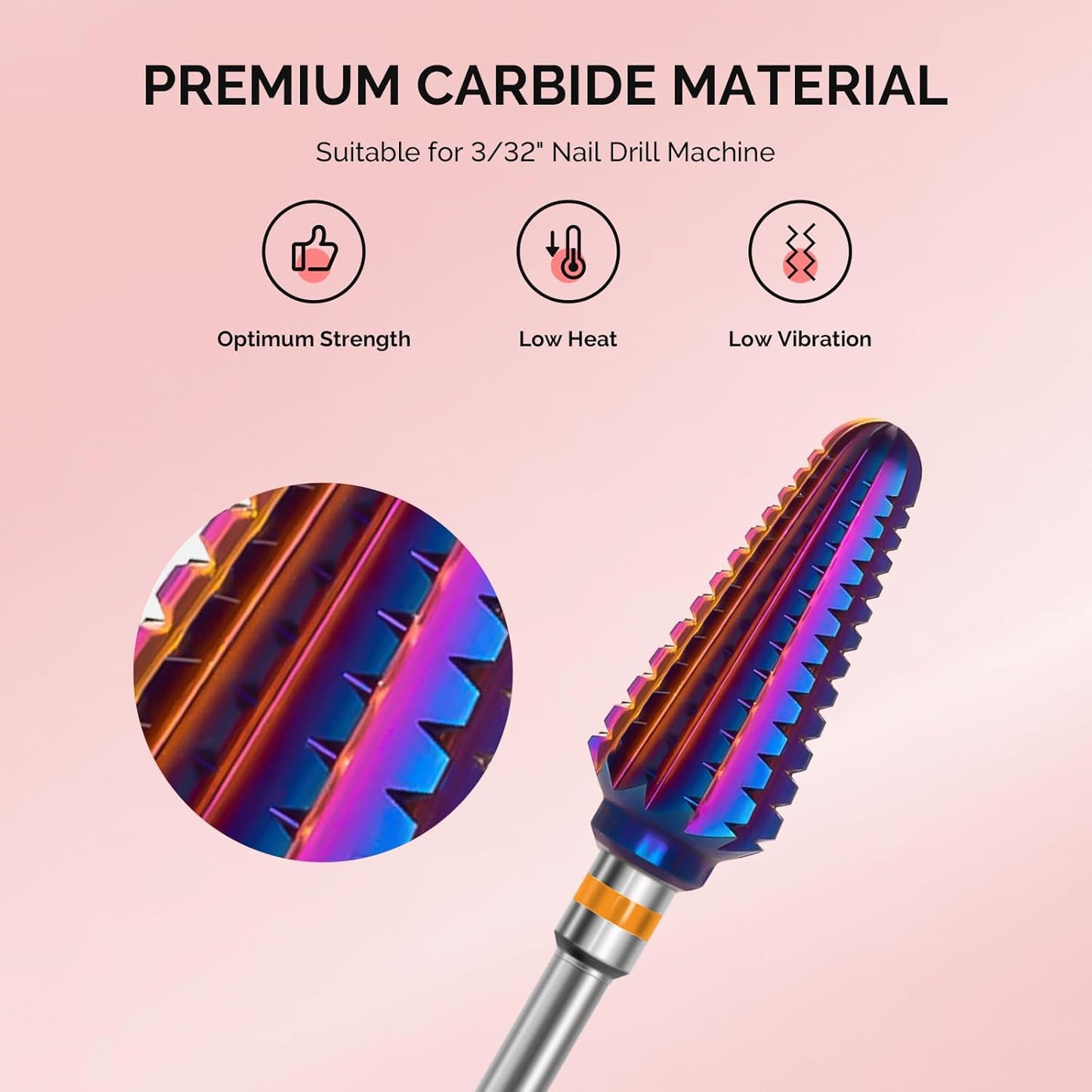 MelodySusie Professional Tornado Nail Drill Bits, 3/32'' Carbide Tungsten Multi-function Bits, Suitable for Manicure Pedicure Cuticle Gel Polishing, Salon Bits, Purple, Series Bit-X, 3XC
