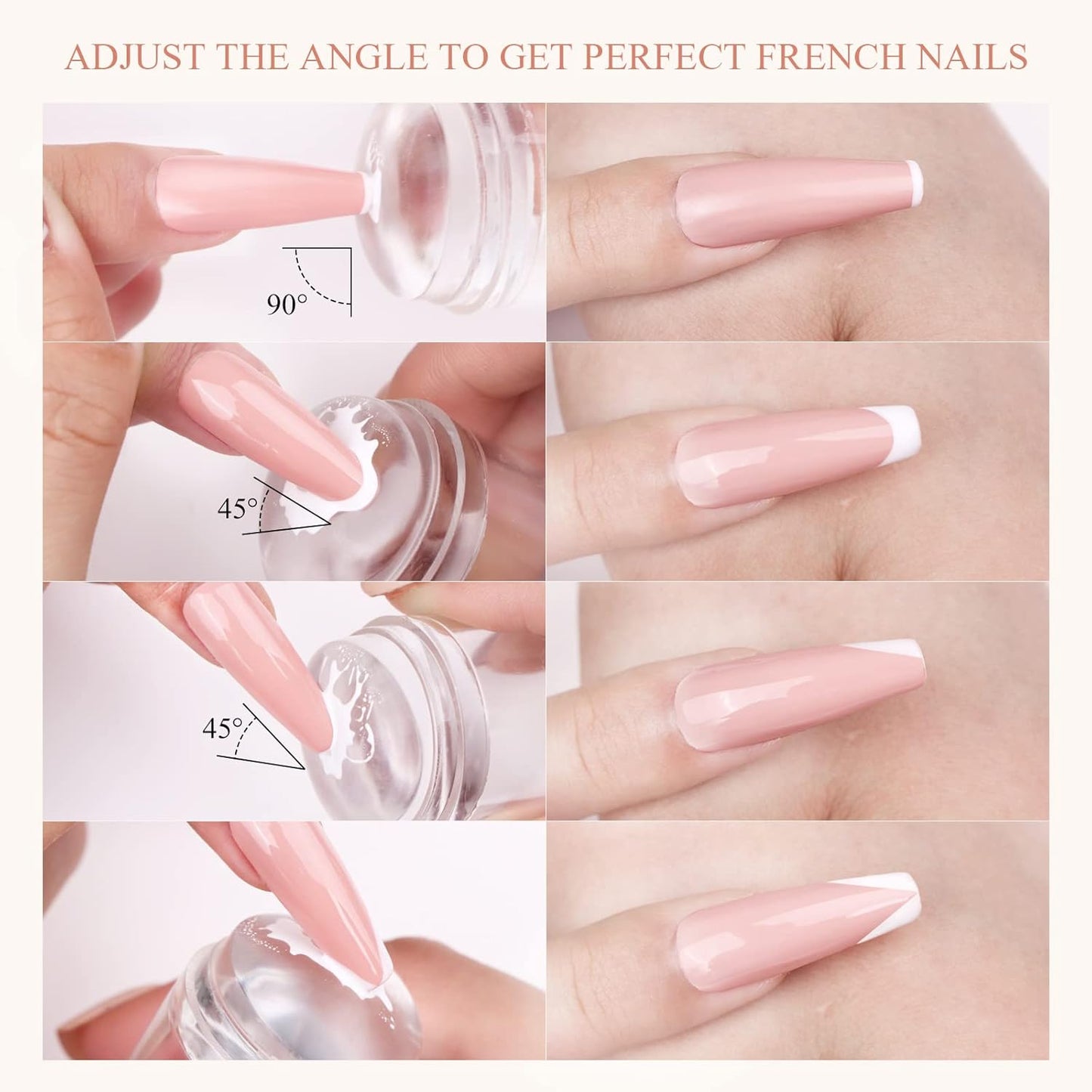Saviland French Tip Nail Stamp: 8PCS Clear Silicone Nail Stamping Nail Art Stamper Kit, 2+2PCS Long & Short Jelly Stamper with Scrapers Nail Stamper Kit for French Manicure Home DIY Nail Salon