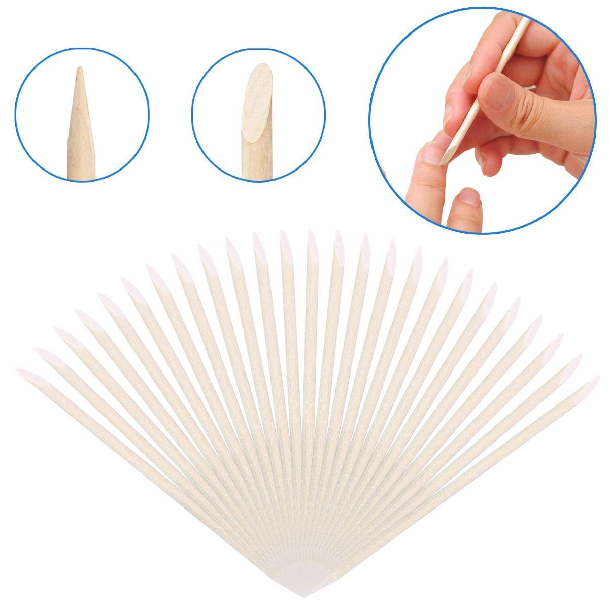 BTYMS 1000 Pcs Orange Wood Sticks 4.5 Inch Cuticle Pusher Wooden Cuticle Remover with Double Sided for Manicures and Pedicures Nail Tools