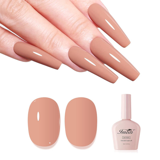 Imtiti Beige Gel Nail Polish, Beige Brown Gel Polish Autumn Winter Soak Off UV LED High Gloss Art Manicure Salon DIY Design 10ML
