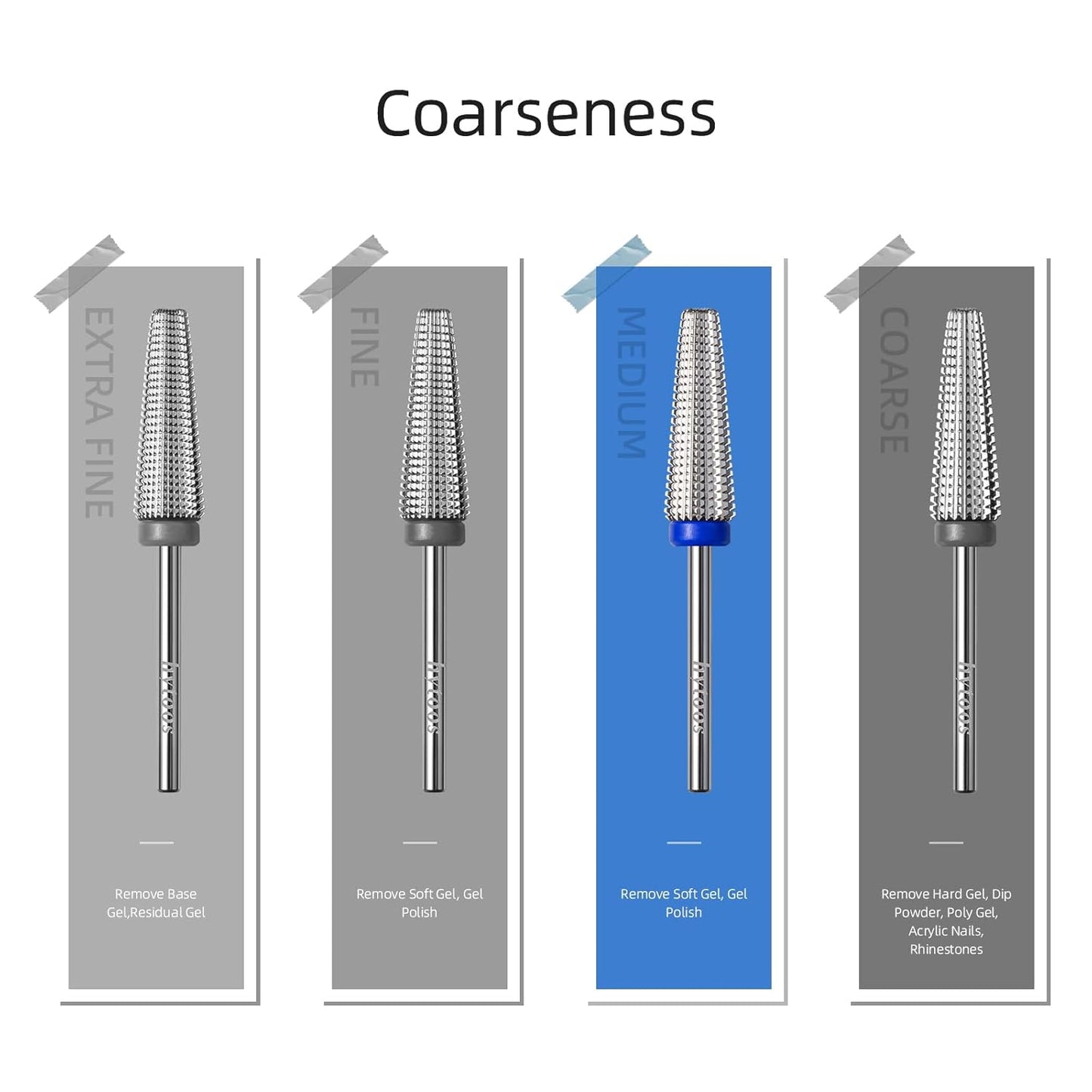 Long 5 in 1 Nail Drill Bits, 20mm Medium Straight Cut Tapered Nail Bit, 3/32 Two-way Safety Carbide Drill Bits for Nails, Electric Manicure Drills Remove Gel