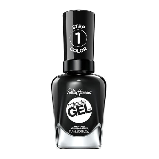 Sally Hansen Miracle Gel Salon Quality Nail Polish | Gel-Like Formula, Two-Step System, No UV Light Needed, Long Lasting | Opaque, | Opaque, Glossy | 849 Onyx-Pected | Black Nail Polish