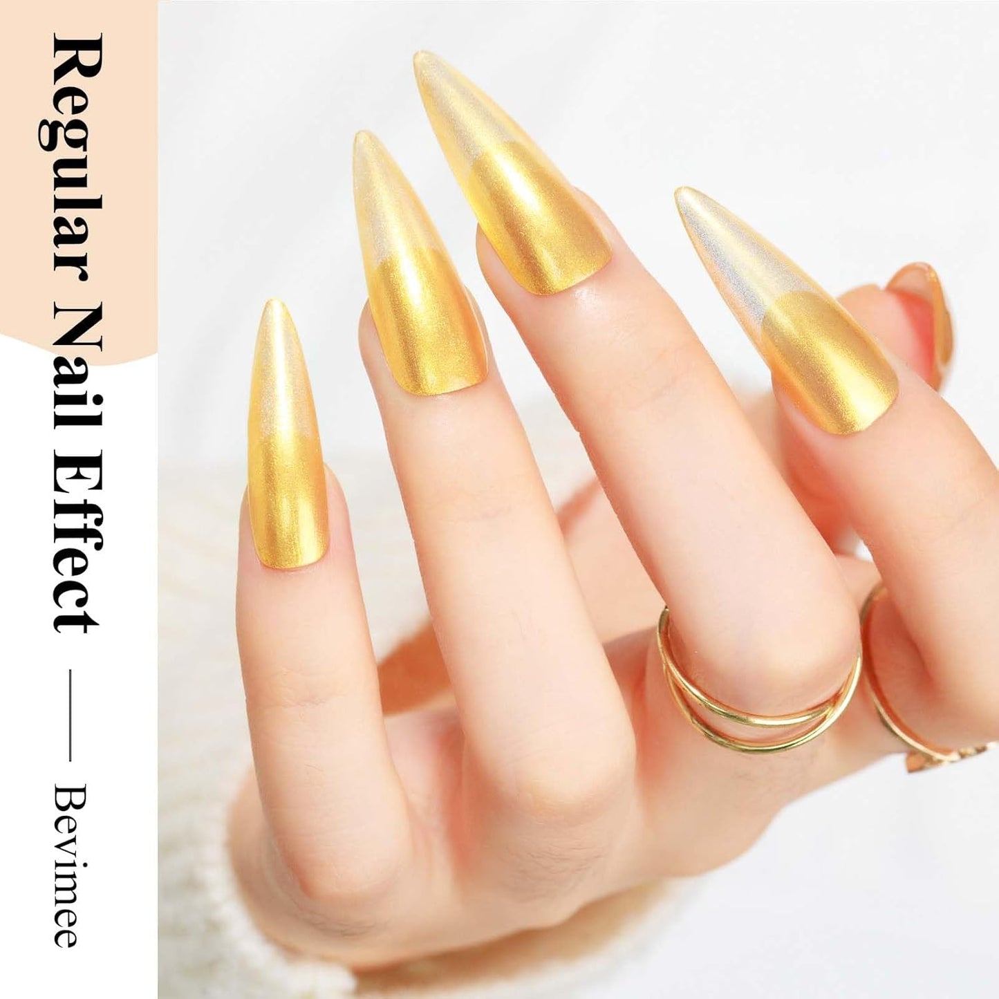Gold Nail Polish Liner, Air Quick Dry, Chrome Metallic Nail Lacquer Non Gel Liner, Glitter Build-in Thin Brush Nail Art, 12ml