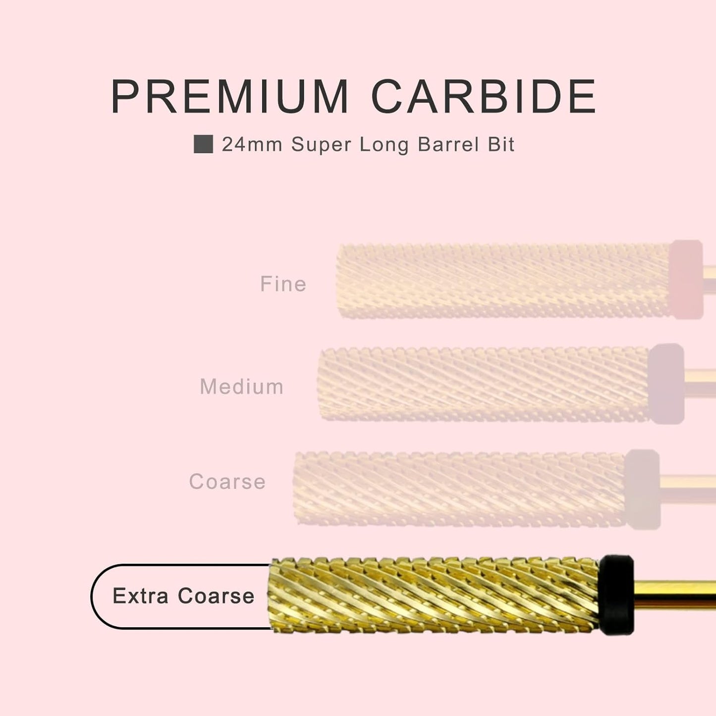 Super Long Nail Drill Bits, 24mm Gold Flat Top Barrel Carbide Nail Bit, 3/32" Two-way Rotate Drill Bits for Nails, Electric Drill Accessories, Remove Acrylic Nail Art Gel, XC