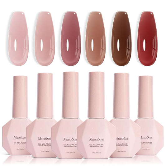 MelodySusie Jelly Gel Nail Polish Set,6 Transparent Colors,Milky or Jelly Texture,Autumn and Winter Dark Colors Soak Off UV LED Light Cure or Salon Manicure and Nail Art DIY at Home