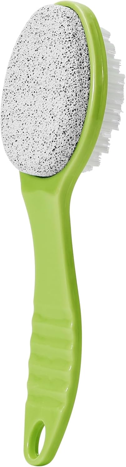 Foot Callus Remover, Double-Sided Pumice Stone Brush for Feet, Multi Purpose Pedicure Tools for Home Feet Care, Foot File Scrubber with Handle for Dead Skin Remover in Shower, Green