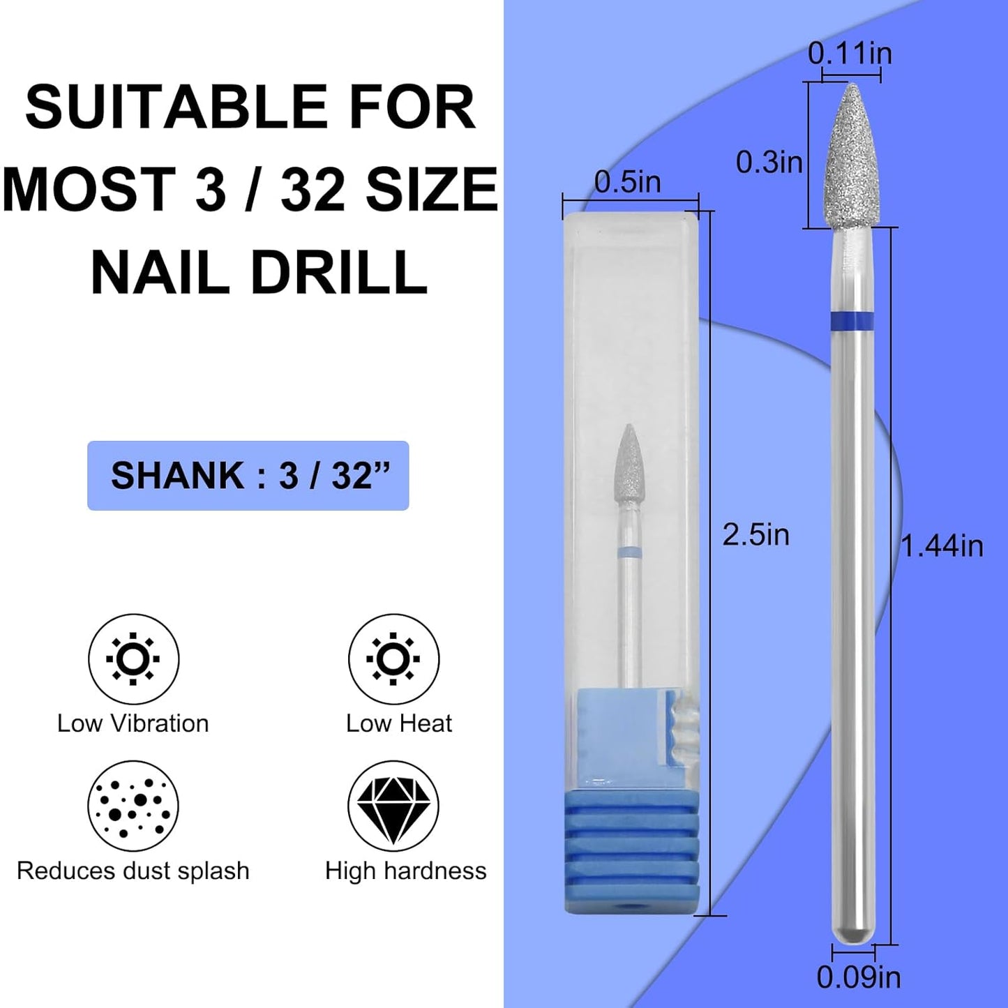 Diamond Nail Drill Bits Efile Cuticle Drill Bit Nail Buffer Bit Russian Electric File Bits for Under Nail Dead Skin Cleaning Cuticle Remove Nail Art Design Manicure and Pedicure (Medium)
