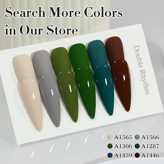 Double Rhythm 0.50 OZ Gel Polish Hema Free Same Color Same Bottle Golden Round Translucent Neutral Natural Milky 15 ML Jelly UV Polish Art DIY at Home (Dark Green-C1287)
