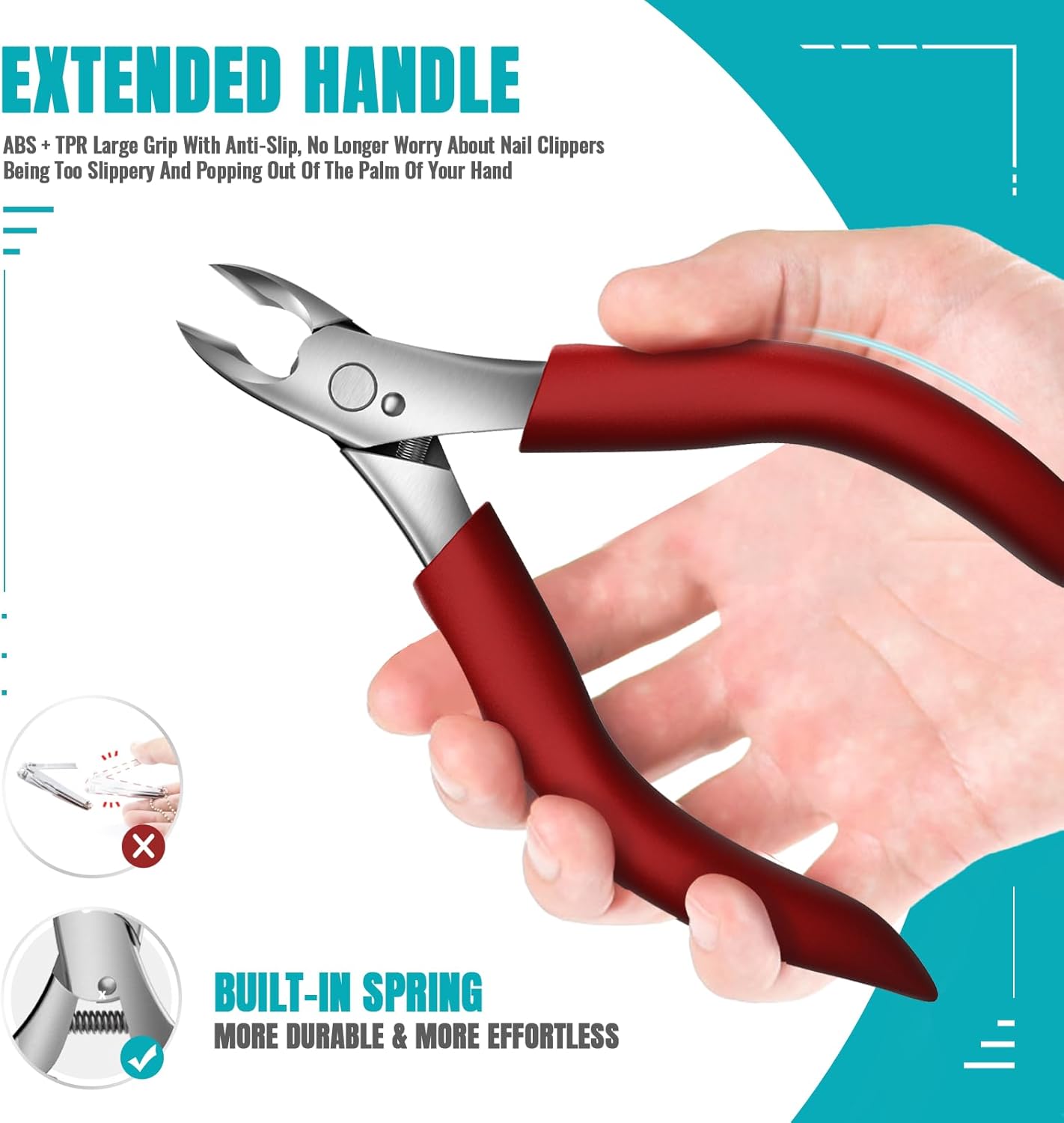 Toenail Clippers for Thick Nails for Seniors - Heavy Duty Toe Nail Clippers for Men & Elderly with Thick Toenails, Professional Nail Clippers with Long Handle for Inflexible Joints, Sharp Curved Blade