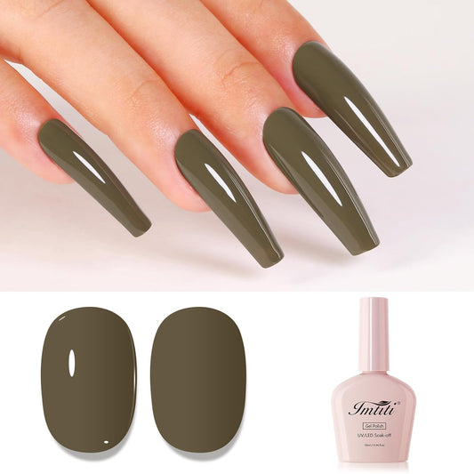 Imtiti Green Gel Nail Polish, Grass Green Gel Polish High Gloss Soak Off UV LED Nail Gel Polish Autumn Winter Gel Polish Nail Art Manicure Salon DIY Design Gel Nail Kit 10ML