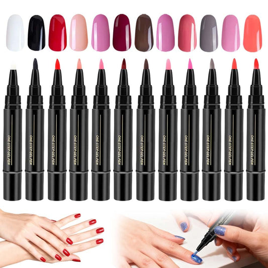 6 Colors Nail Art Pens Set, 3 in 1 Nail Polish Pens Quick Dry, One Step Nail polish Gel Pen, Salon Quality Nail Art Pen for Women (D)