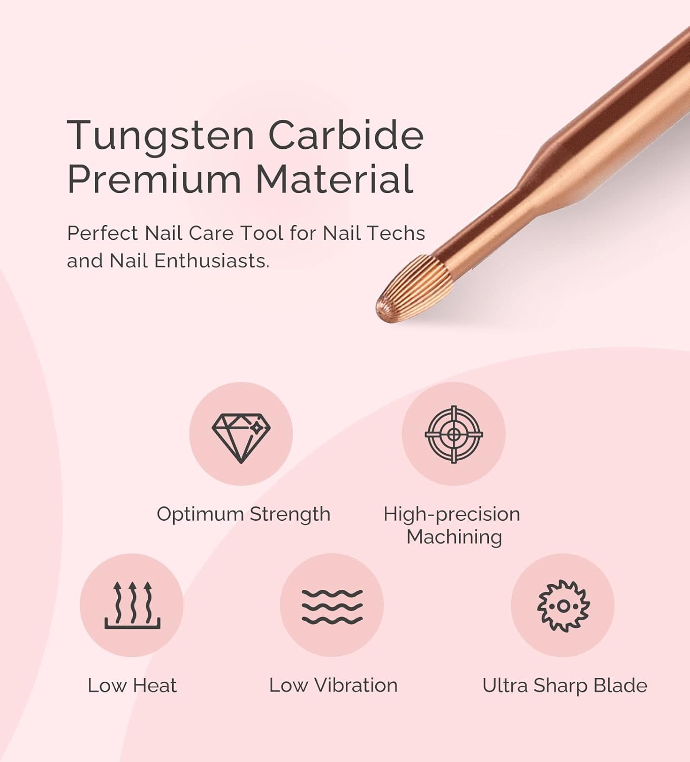 MelodySusie Cuticle Clean Nail Drill Bit 3/32'', Professional Safety Carbide Under Nail Cleaner Nail Bit for Cuticle Dead Skin Nail Prepare, Two Way Rotate, Nail Salon Supply(Rose Gold, Fine)