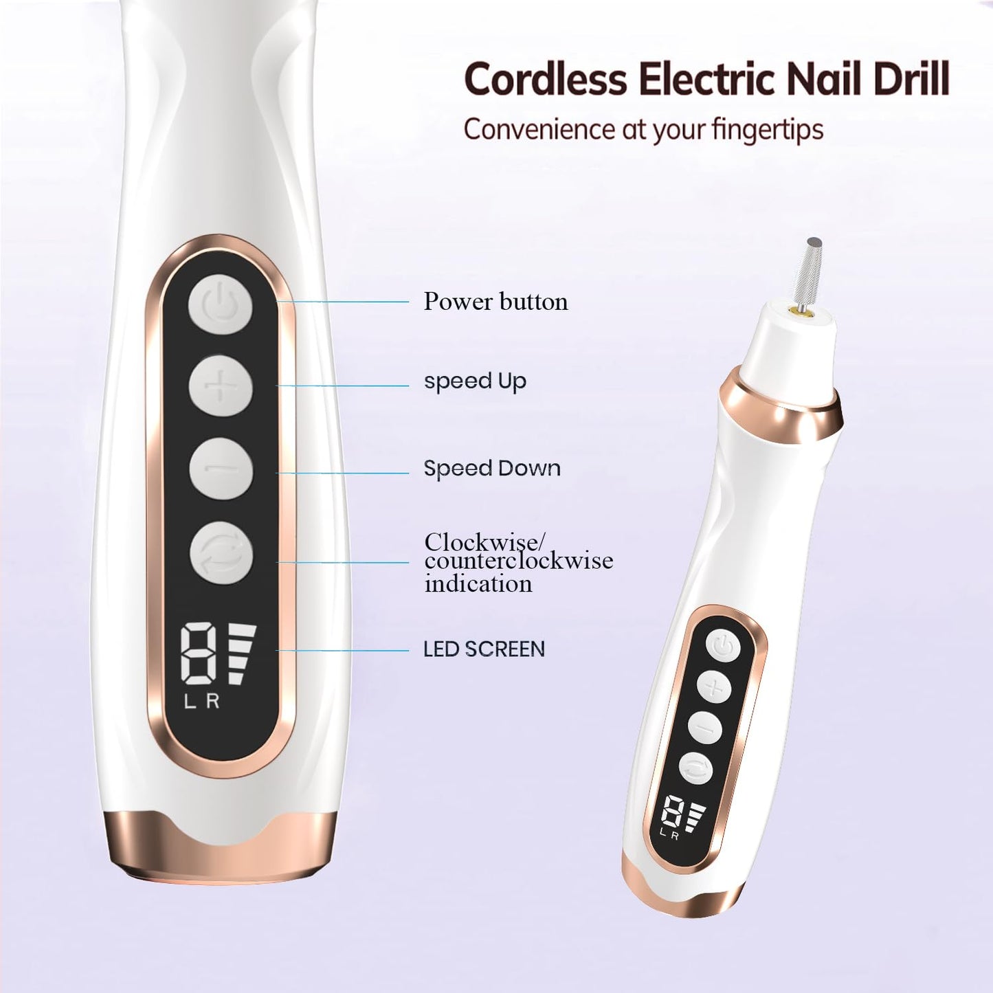 Professional Manicure Pedicure Kit Cordless Electric Nail File Set 6 Speed Cordless Nail Drill for Thick Nail Toenail Cuticle Hand Foot Care Nail Drill Tool(White)