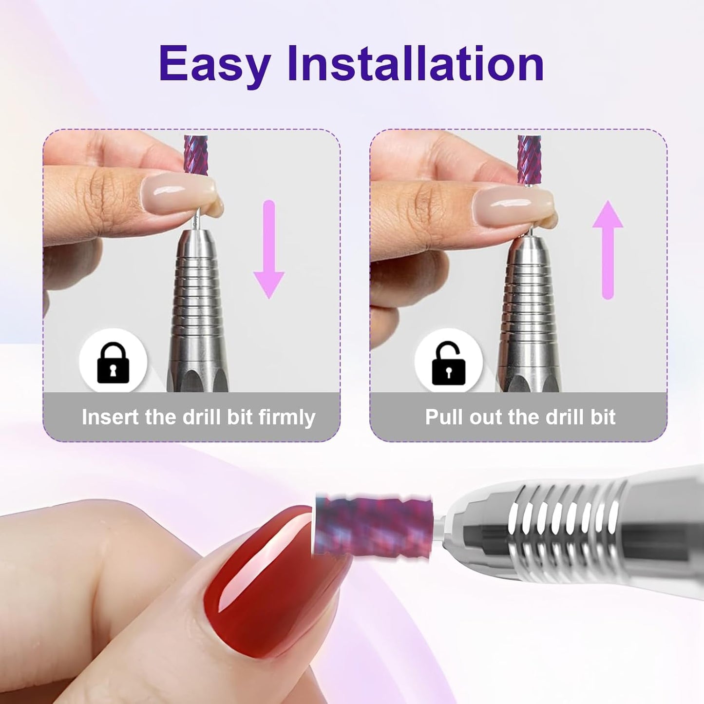 3/32" Large Barrel Bit Tungsten Carbide Nail Drill Bit Safety Bit for Gel & Acrylic Removal, Right Way Rotating Efile Tip, Salon Electric File Accessory (5XC Girt, Purple)