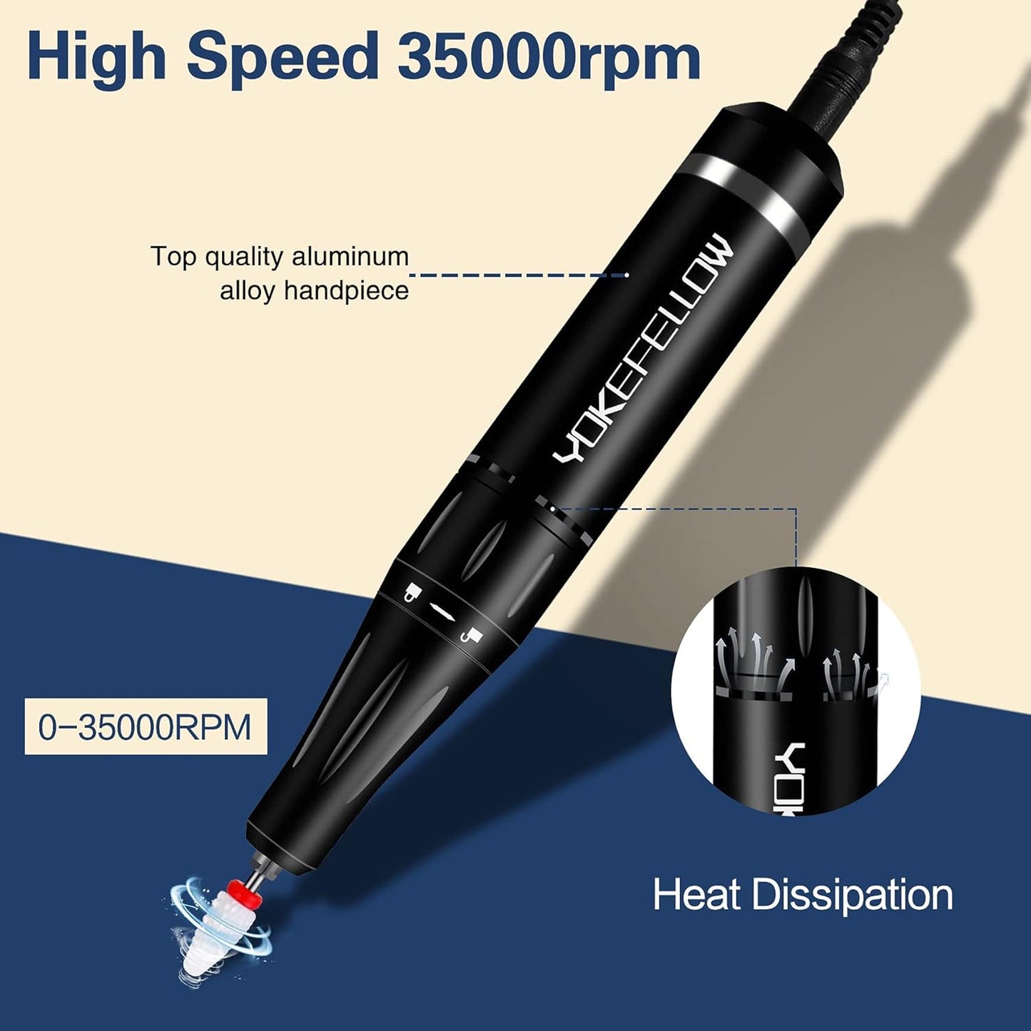 YOKE FELLOW Professional Nail Drill - 35000RPM Nail Drills for Acrylic Nails Professional Nail Drills Machine for Acrylic Removal Polishing Tools Kit for Salon Home Use