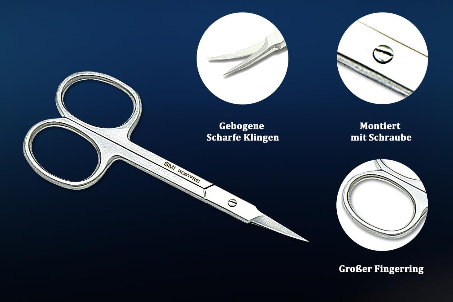 SMI Cuticle Scissors with Travel Case Cuticle Trimmer Small Scissors High Carbon Steel Curved Scissors for Eyelashes and Eyebrows