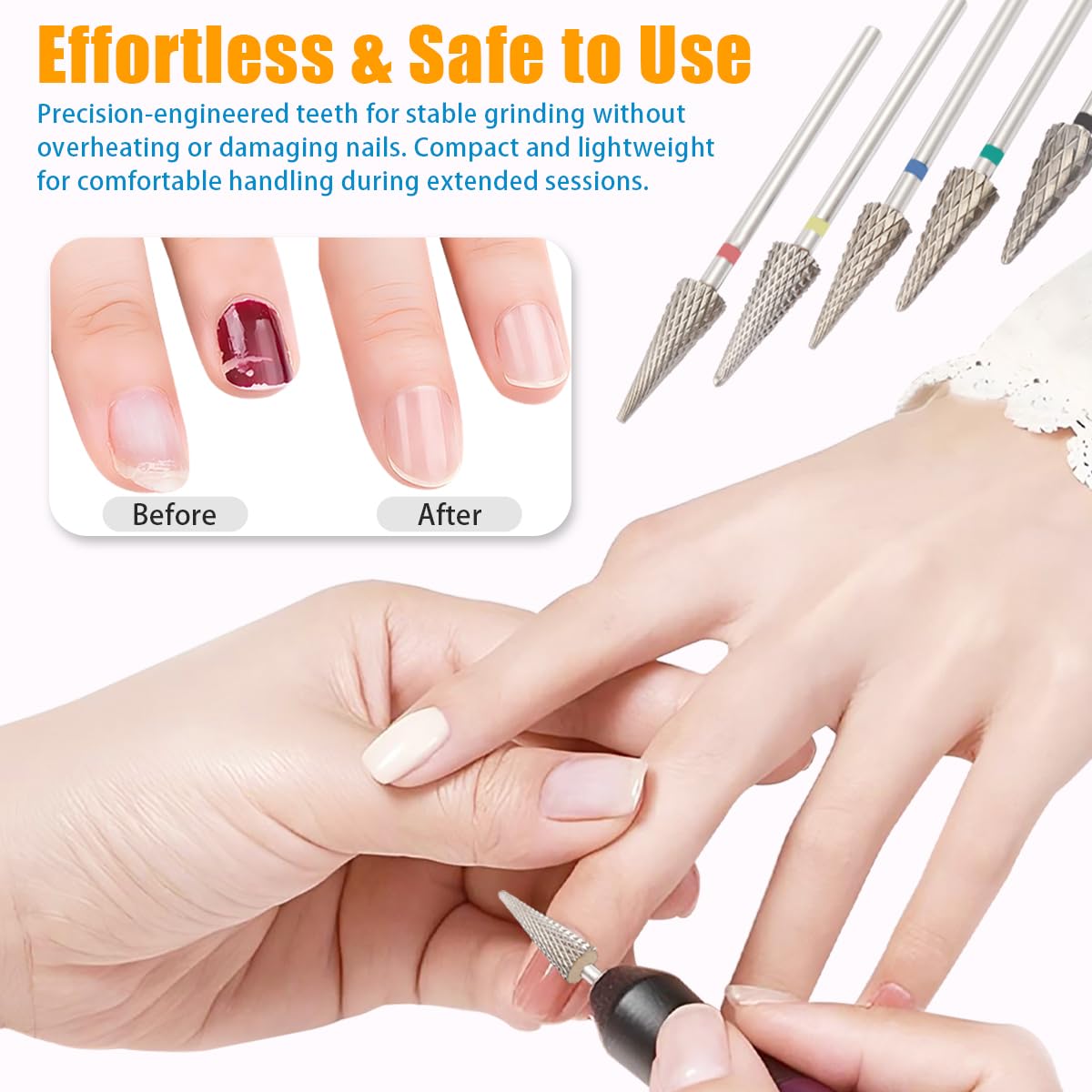 5Pcs Tungsten Carbide Nail Drill Bits Set, 3/32" Shank Fine Drill Bit for Acrylic Nails, XC, C, M, F, XF, 5 in 1 Drill Bits for Nail Care, Gel Removal, Cuticle Polishing