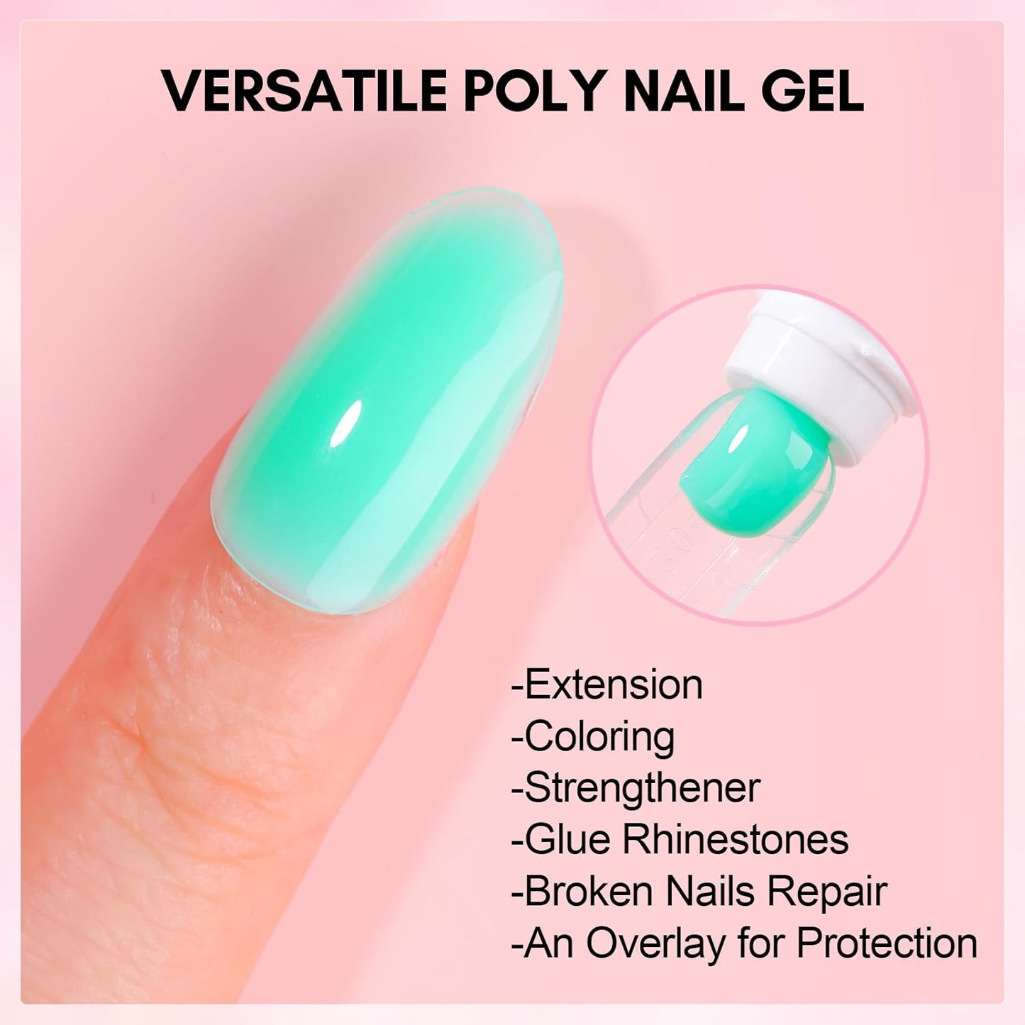 Makartt Poly Nail Gel-50ML-Mint Green Color, Strong Builder for Extension Overlay Strengthener 3D Diy, Multifunctional, Long-lasting for Nails Manicures Home Salon-Minty Mist