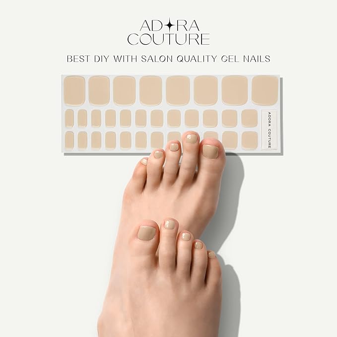 Semi Cured Gel Nail Strips - 32 pcs Gel Pedicure Stickers, Easy to Apply & Remove Toenail Stickers, Salon Quality at Home & Long Lasting - UV Nail Lamp Required - Light Brown P