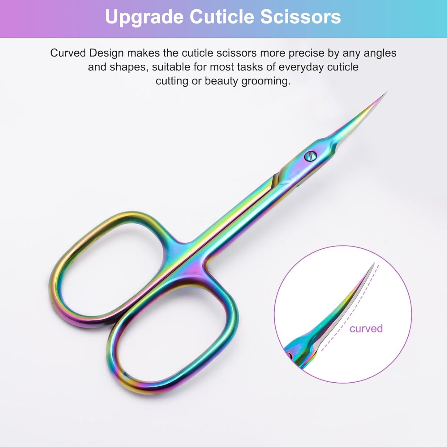 CGBE Cuticle Scissors Extra Fine Curved Blade, Super Slim Manicure Scissors for Cuticles Professional Small Scissors with Precise Pointed Tip Grooming Blades, Eyebrow, Eyelash, and Dry Skin - Colorful