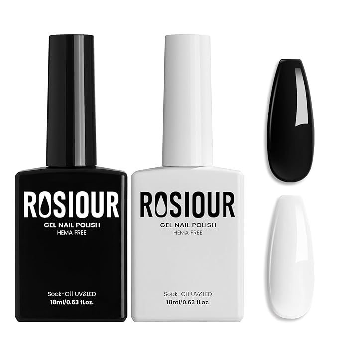 HEMA-Free Gel Polish Kit - 2Pcs 18 ML White & Black Gel Nail Polish Set for French Tip Nail Art Salon DIY Manicure at Home, Soak Off U V Light Cure