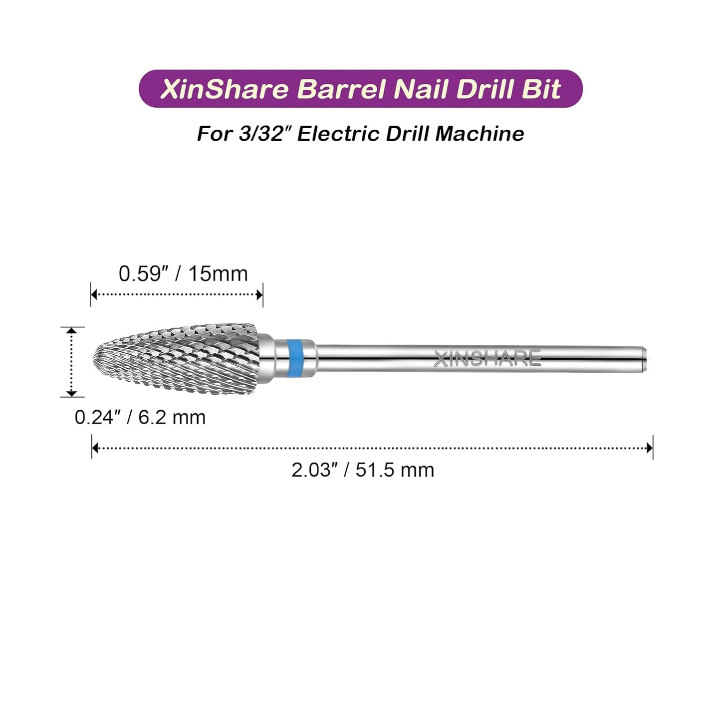 Nail Drill Bits 3/32" Carbide Professional Safety Tungsten Nail File Cone Drill Bit for Acrylic Nail Gel Cuticle cleaner Manicure Pedicure Nail Polishing, Beginner Salon, Medium