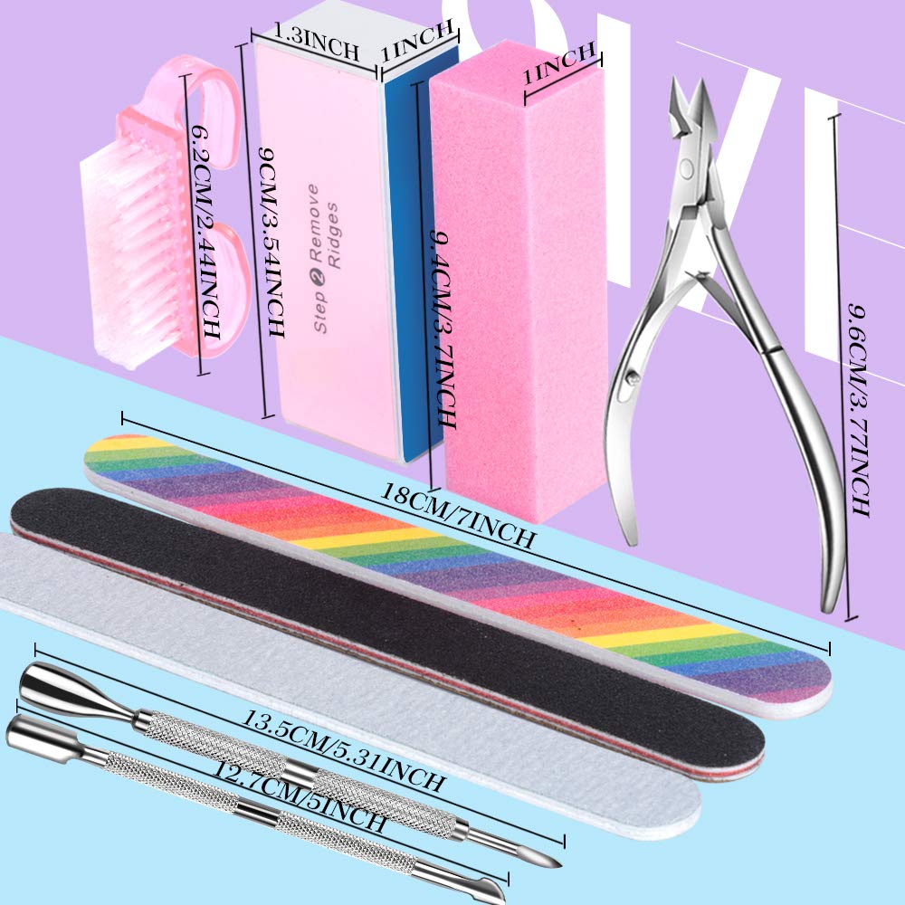 3pcs Double Sided Rectangular Nail File and Buffer, Buffer Block Sponge Polished, Nail Brush, Come with Cuticle Nipper and Pusher, Perfect Manicure Tool Kit for Shiny Nail