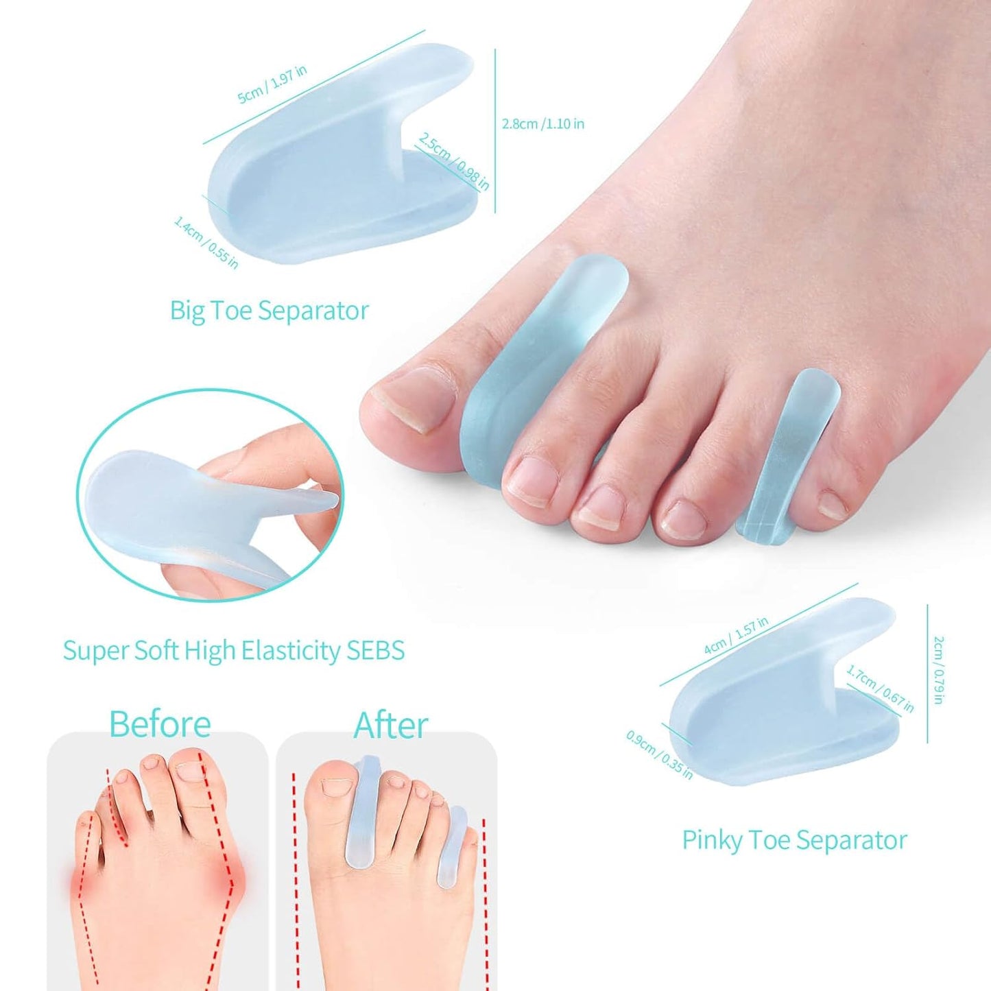 Bunion Corrector for Women and Men, Bunion Socks Sleeves Toe Corrector Comfortable & Breathable for Day/Night Support, Hallux Valgus Pain Relief Non-Slip Big Toe Straightener (White, Small(US 5-8.5))