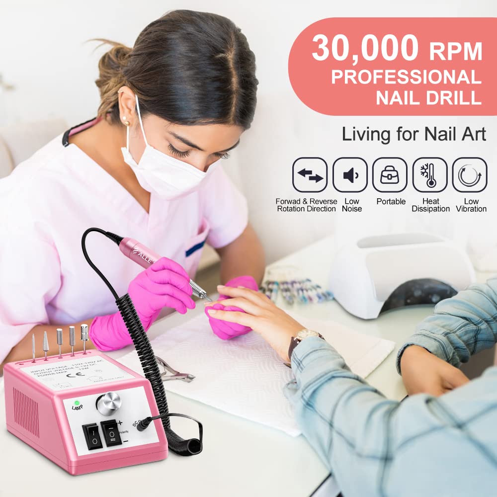 Professional Nail Drill Machine 30000 RPM Efile Electric Nail Filer Kit for Finger Toe Nails, Acrylic Gel Nails, Manicure Pedicure Drill with 6Pcs Nail Bits, 106Pcs Sanding Bands - Pink