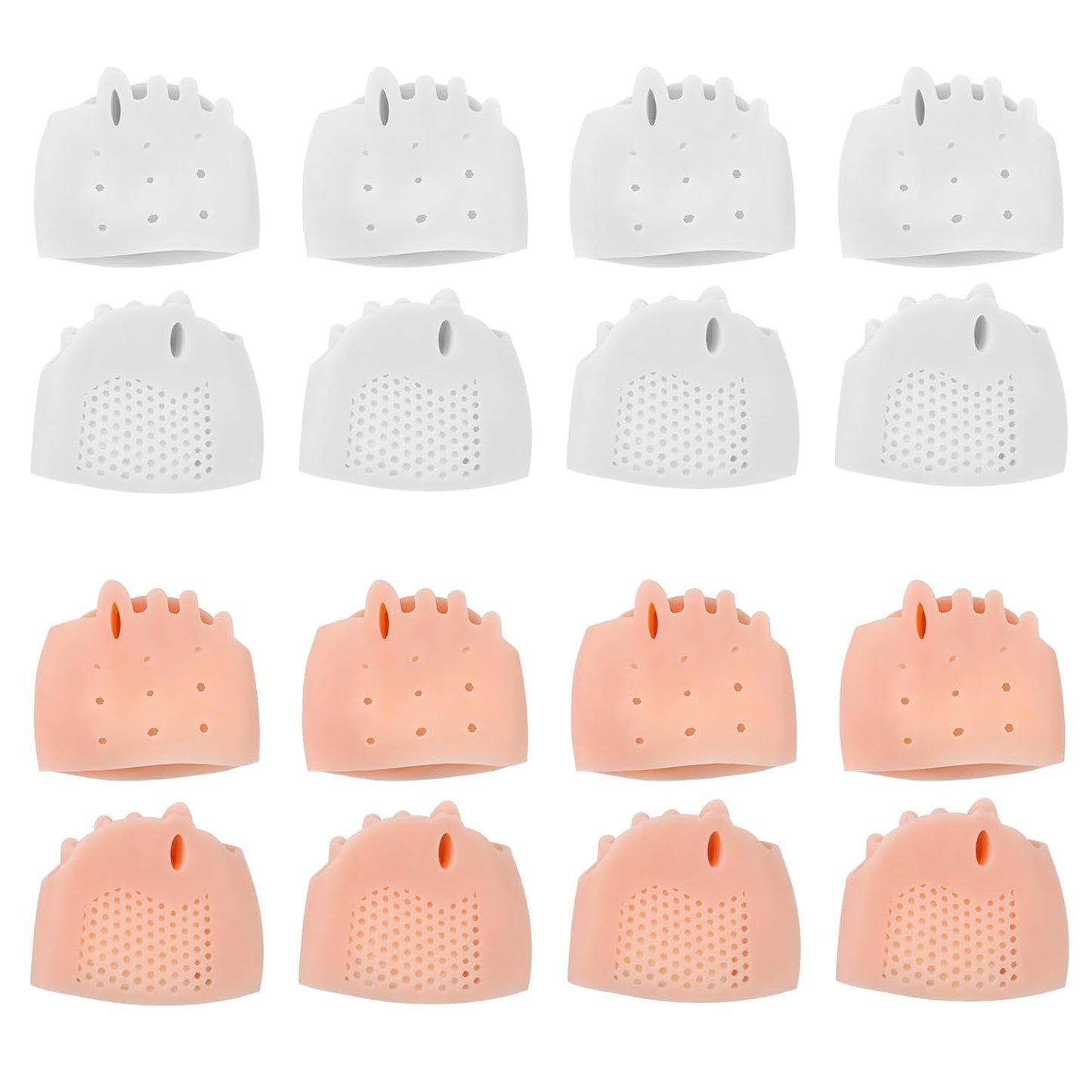 8 Pairs Silicone Toe Separators for Women Pedicure, Breathable Toe Spacers Cushions, Bunion Corrector for Women Metatarsal Overlapping Pads Relieve Foot Gel (White & Skin Color)