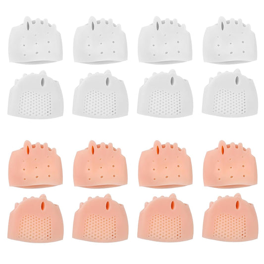 8 Pairs Silicone Toe Separators for Women Pedicure, Breathable Toe Spacers Cushions, Bunion Corrector for Women Metatarsal Overlapping Pads Relieve Foot Gel (White & Skin Color)