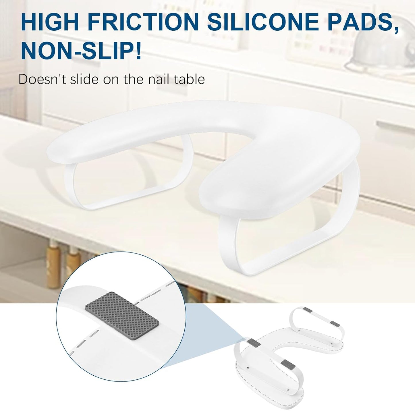 Arm Rest for Nails Tech Upgraded 10° Inclined, U-Shaped Manicure Nail Arm Rest Stand, Nail Armrest for Nail Tech Hand Rests, White
