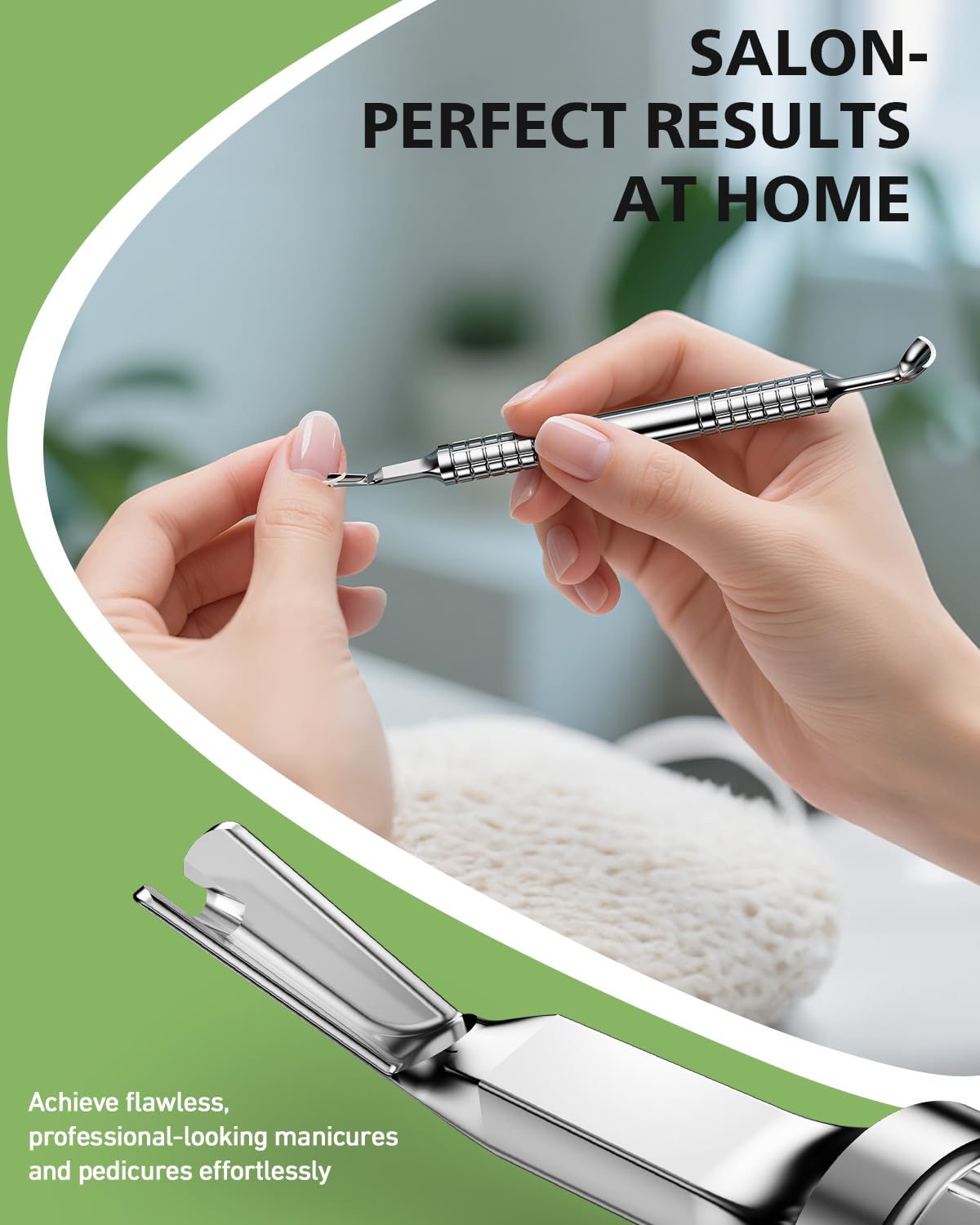BALUCA Professional Cuticle Pusher & Trimmer for Women - 2-in-1 Nail Cuticle Remover Tool for Perfect Manicures & Pedicures, Silver