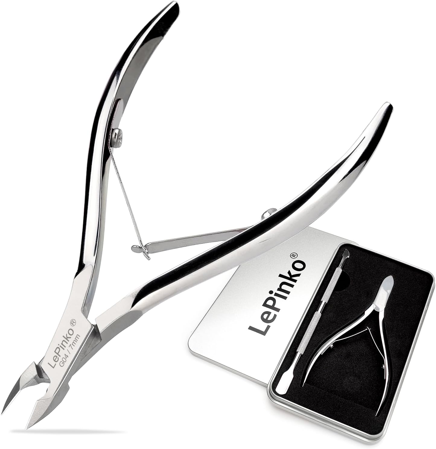LePinko Professional Cuticle Trimmer with Cuticle Pusher, Super Labor-saving Dead Skin Nippers, Sharp Hangnail Remover for Fingernail Toenail, Pedicure Manicure Nail Care Tool for Women Men, 7mm Jaw