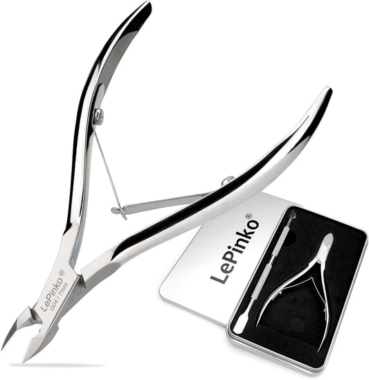 LePinko Professional Cuticle Trimmer with Cuticle Pusher, Super Labor-saving Dead Skin Nippers, Sharp Hangnail Remover for Fingernail Toenail, Pedicure Manicure Nail Care Tool for Women Men, 7mm Jaw