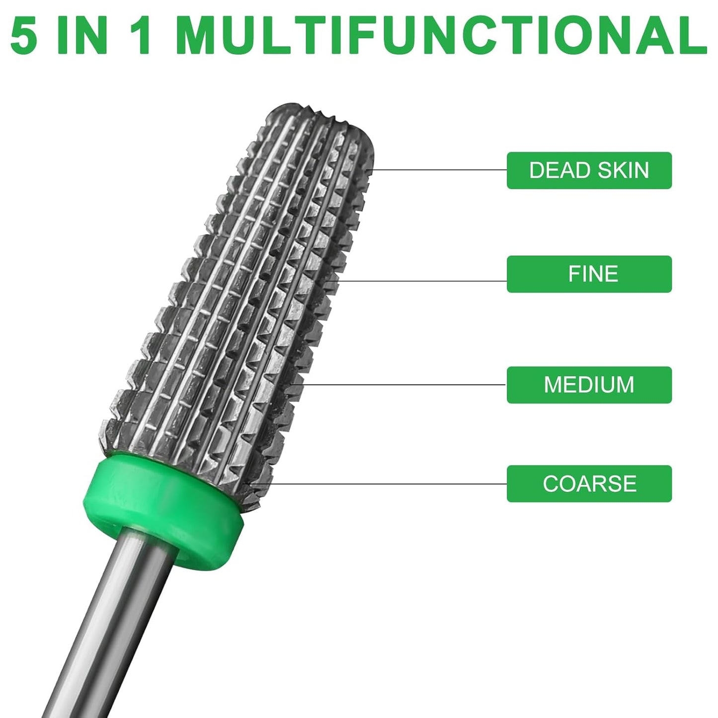 5 in 1 Nail Drill Bits, 3/32'' Professional Carbide Tungsten Multi-function Bits, Suitable for Manicure Pedicure Cuticle Gel Polishing, Technicians Bits (Coarse - C, Silver)