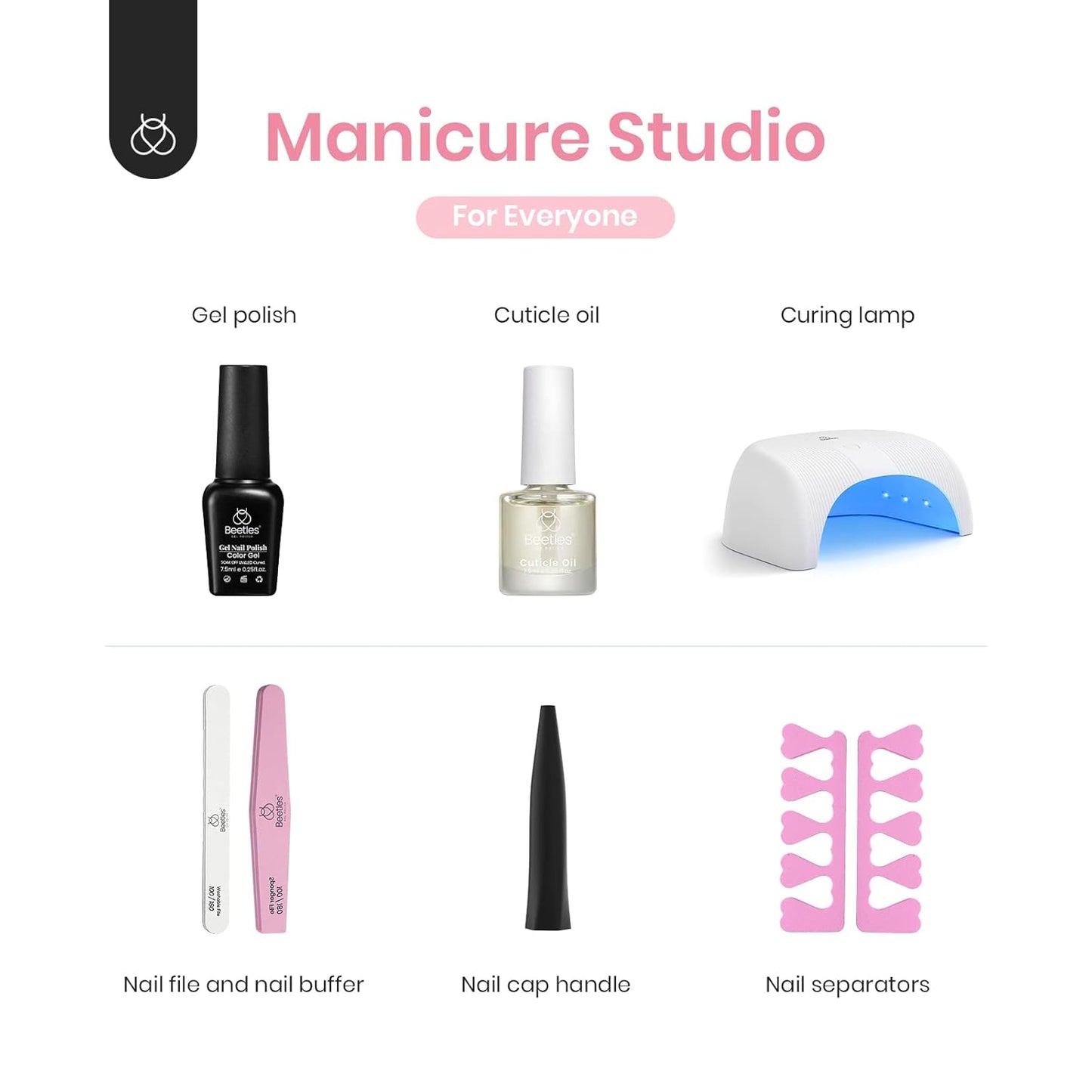 Beetles Gel Nail Polish Kit with UV Light, 6 Colors Pink White Nude Glitter Gel Nail Polish Set with Base Coat Glossy Matte Top Coat Gel Polish Soak Off UV Manicure Valentines Gift for Women