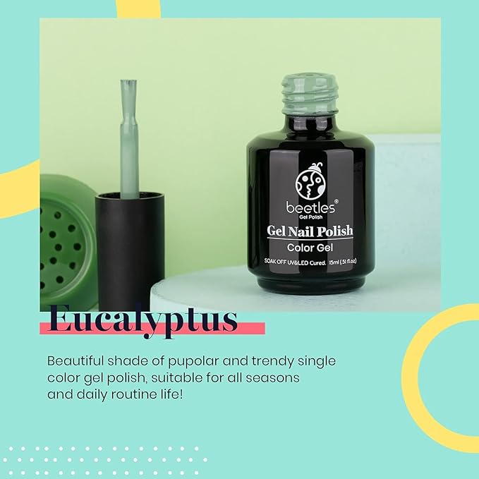 Beetles Green Gel Nail Polish, Fall Emerald Olive Sage Green Eucalyptus Gel Polish 15ml Soak Off U V LED Nail Lamp Nail Art Manicure Salon DIY Home for Women