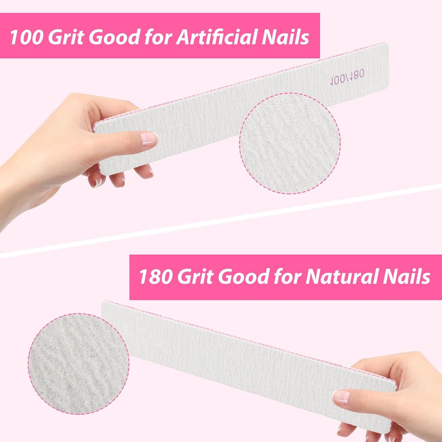 100 Pack Nail Files 100/180, Grit Double Sides Emery Boards, 100/180 Grit Nail Files, Coarse Emery Boards for Acrylic Nails and Gel Nails Home and Salon Supplies