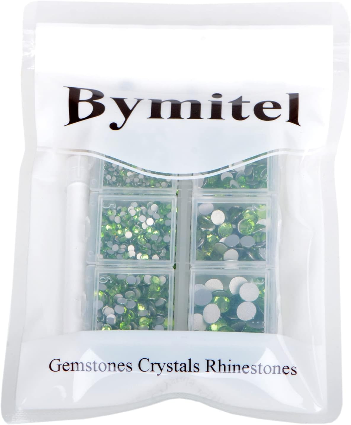 Bymitel 5000 Pieces 6 Mixed Sizes Glue Fix on Glass Rhinestones Round Crystal Gems Flatback for DIY Jewelry Making with one Picking Pen(6-Sizes 5000PCS, Peridot)