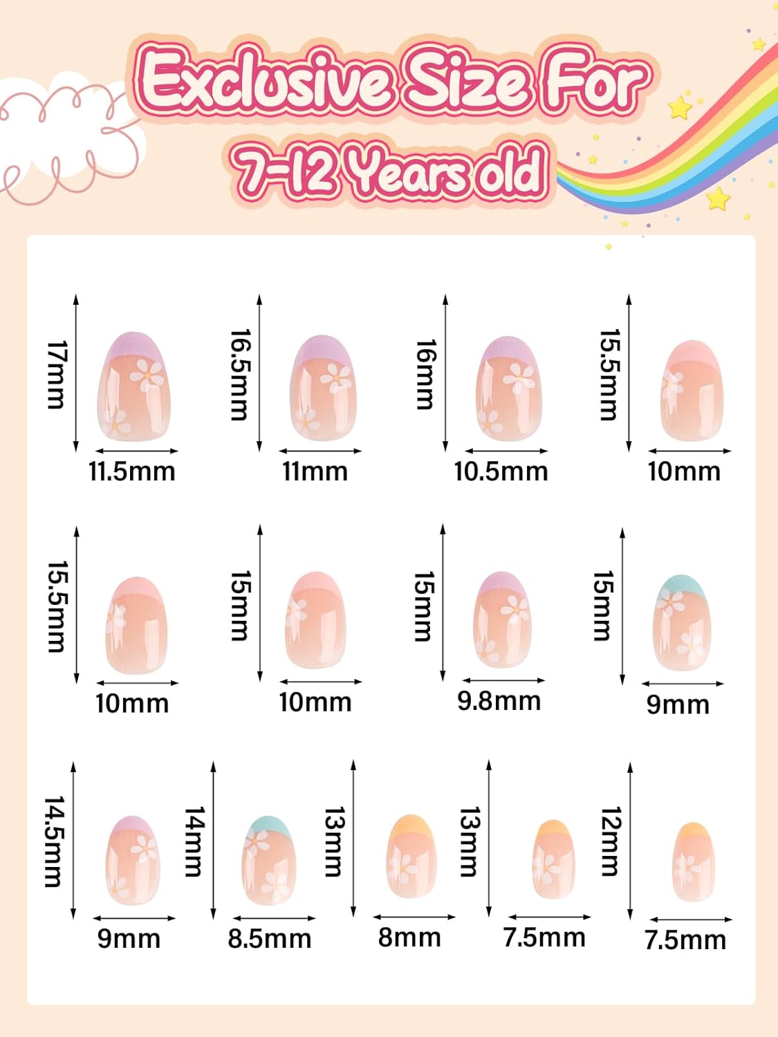 EBANKU 26 Pcs Press on Nails for Girls, Flower Fake Nails for Kids 5-12 Years False Nails Kit with Nail Glue, Short Full Cover Nails Tip for Child