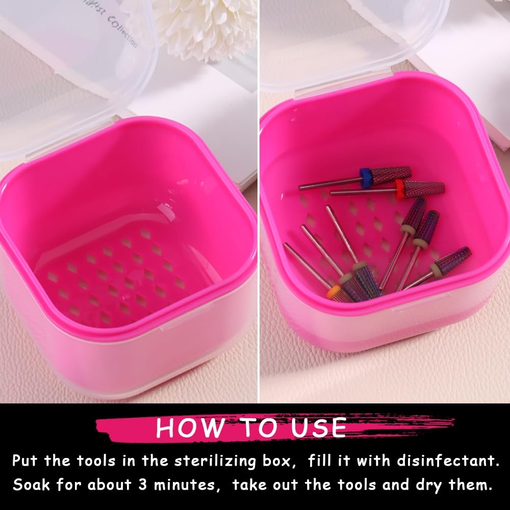 Nail Tool Sterilizer Box Plastic Disinfectant Container for Nail Art Accessories Tools, Portable Sterilization Tray Soaking Box with Strainer for Nail Drill Bits Manicure Cleaning Equipment